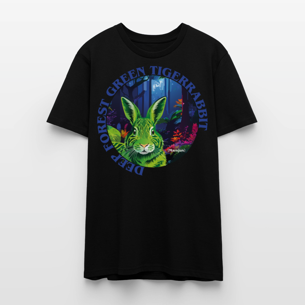 Unisex T-Shirt mit DEEP FOREST GREEN TIGERRABBIT PRINT Vorderseite - Schwarz