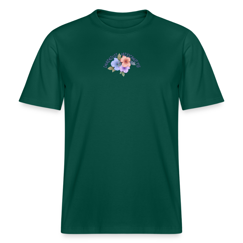 Relaxed Fit Unisex Bio-T-Shirt mit MAENJUS MEXICANSTYLE PRINT Vorder- und Rückseite - Forest