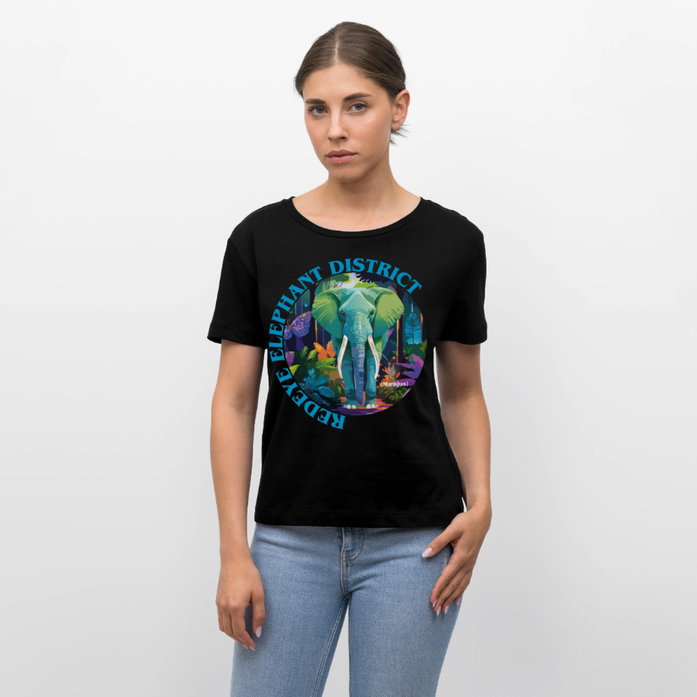 Frauen T-Shirt mit REDEYE ELEPHANT DISTRICT PRINT Vorderseite - Schwarz