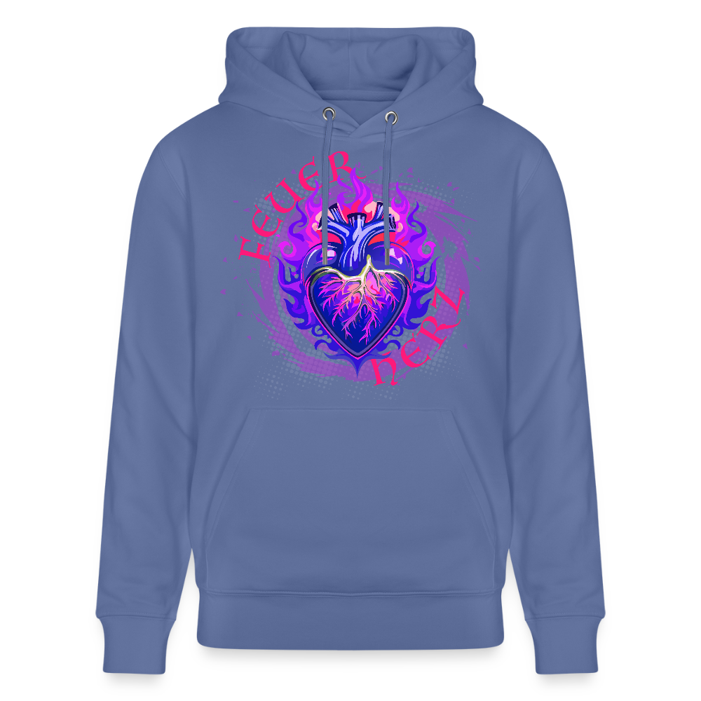 Unisex Bio-Hoodie mit FEUERHERZ LILA PRINT - Blau