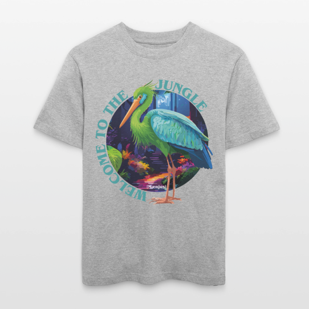 Relaxed Fit Unisex Bio-T-Shirt mit WELCOME TO THE JUNGLE PRINT Vorderseite - Grau meliert