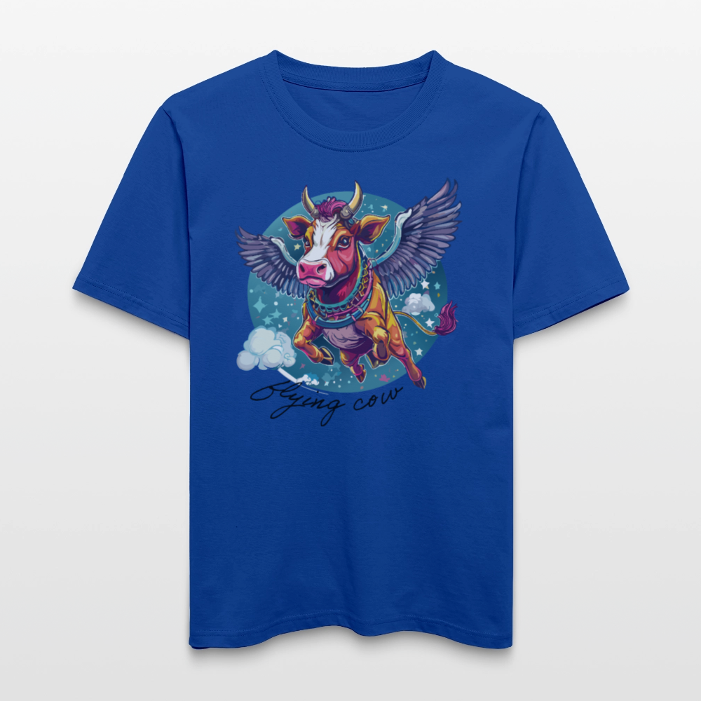 Relaxed Fit Unisex Bio-T-Shirt mit FLYING COW PRINT Vorderseite - Dunkelblau
