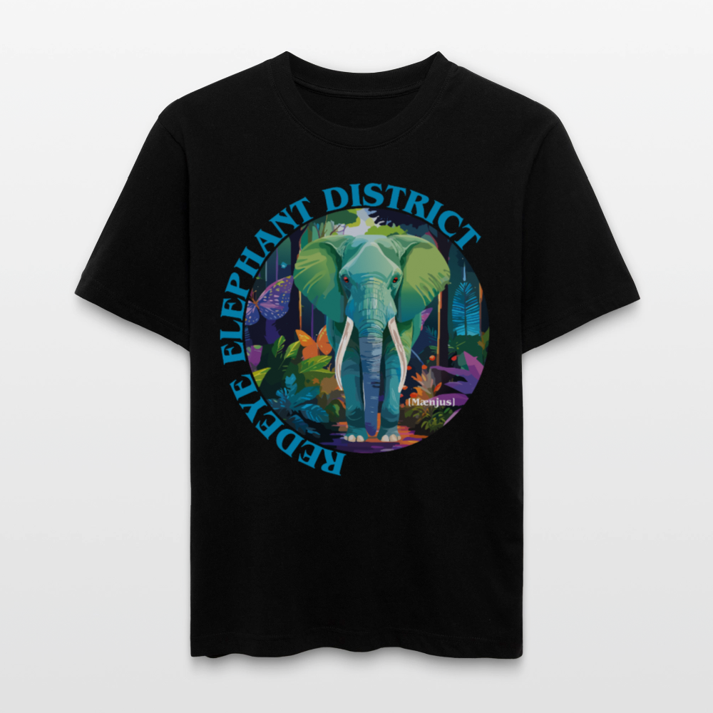 Relaxed Fit Unisex Bio-T-Shirt mit REDEYE ELEPHANT DISTRICT PRINT Vorderseite - Schwarz