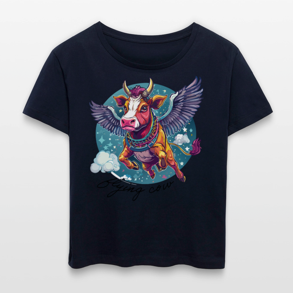 Frauen T-Shirt mit FLYING COW PRINT - Navy