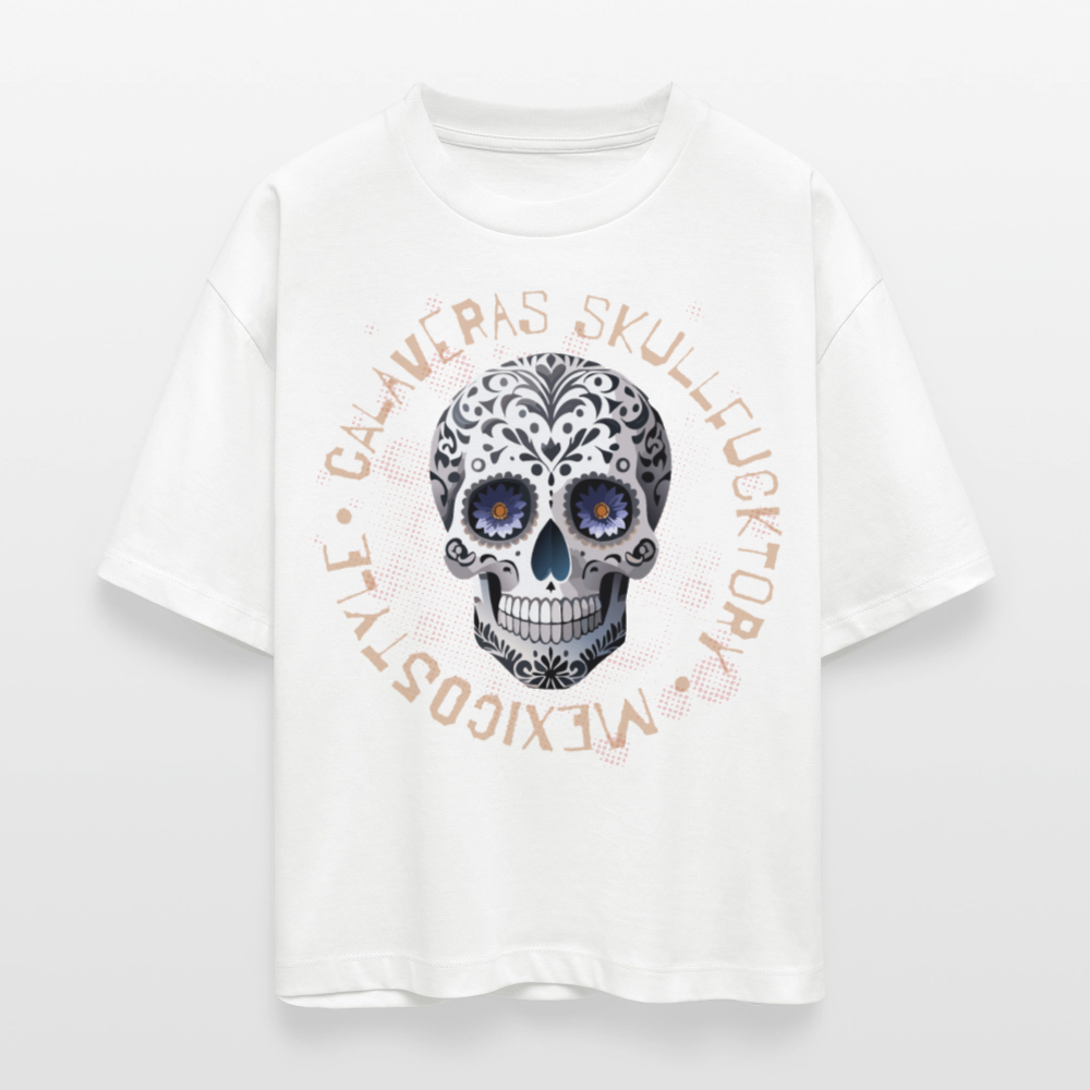 Frauen Boxy Bio-T-Shirt mit CALAVERAS SKULL PRINT - Weiß