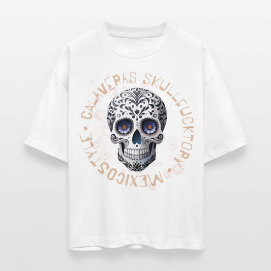 Frauen Boxy Bio-T-Shirt mit CALAVERAS SKULL PRINT - Weiß