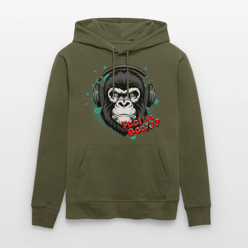 Unisex Hoodie mit FEEL THE BEA(S)T PRINT - Khaki Grün