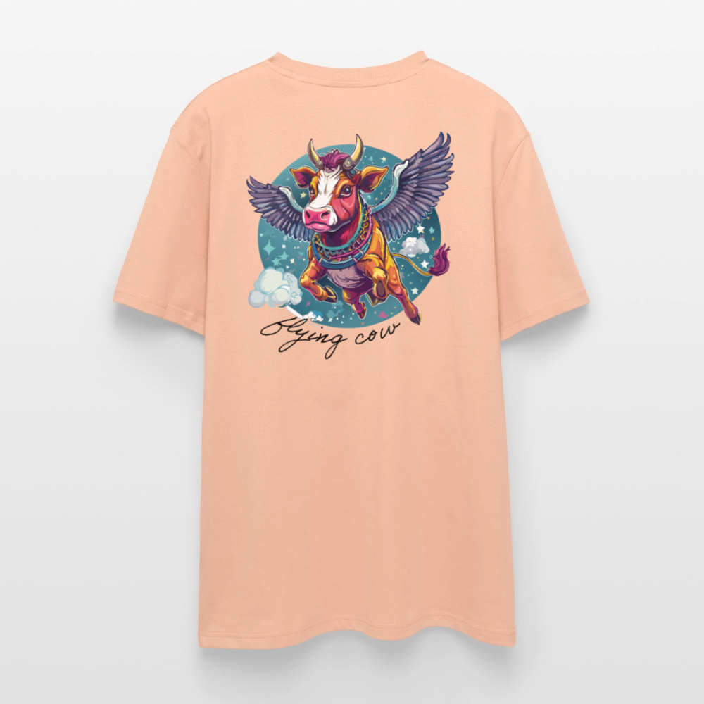 Unisex Bio-T-Shirt mit Flying Cow Print Rückseite - Pfirsich