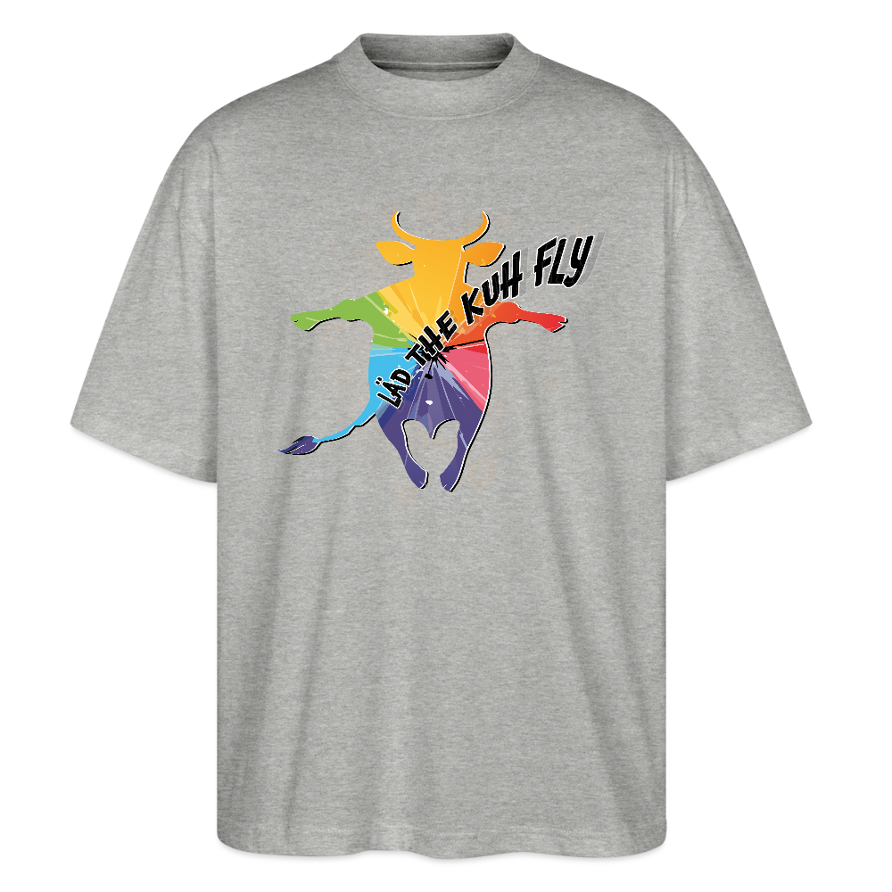 Oversized Unisex T-Shirt mit LÄDEN THE KUH FLY PRINT - Grau meliert