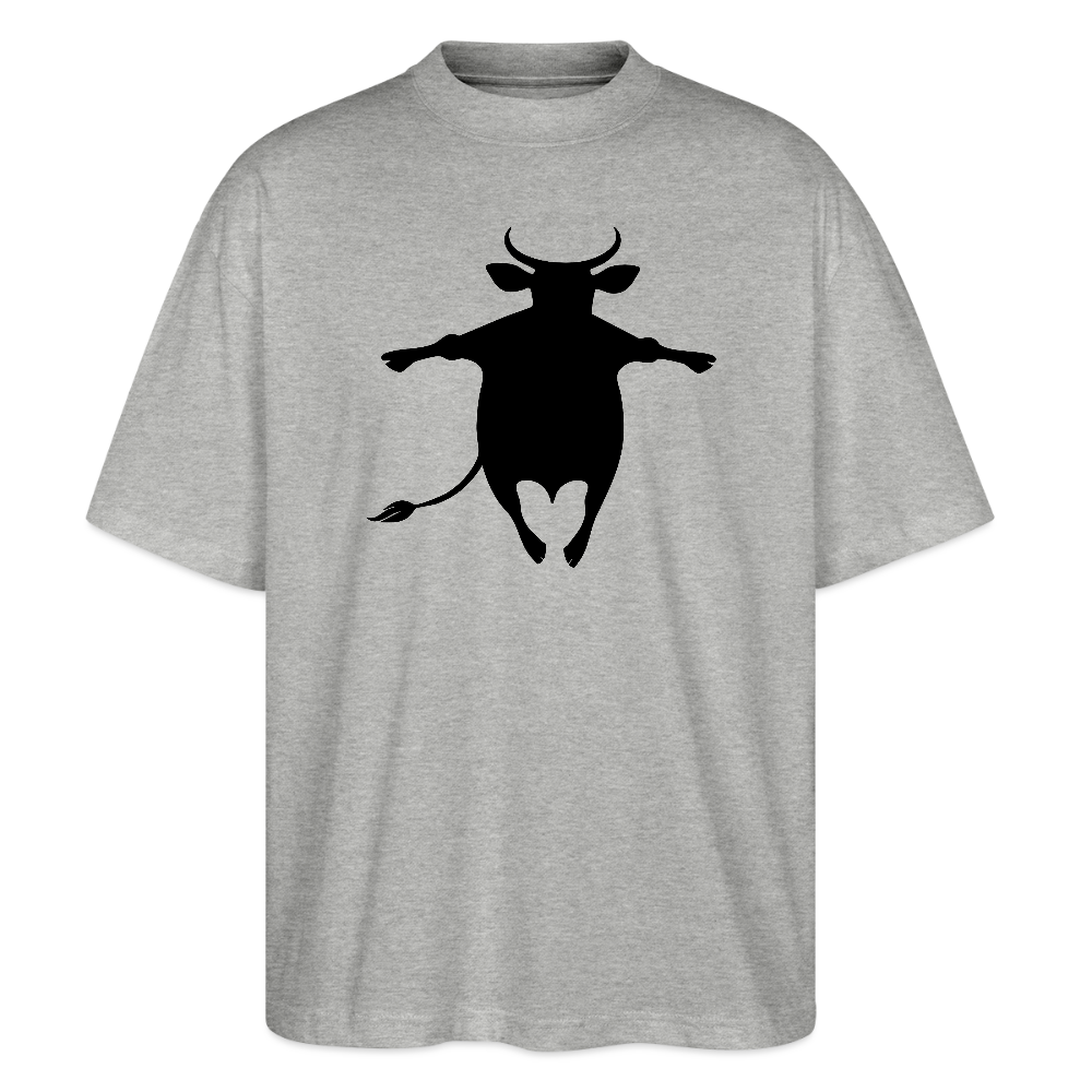 Oversized Unisex T-Shirt mit HAPPY COW PRINT - Grau meliert