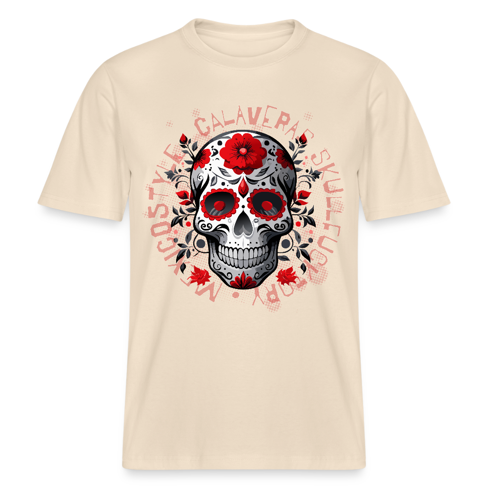 Relaxed Fit Unisex Bio-T-Shirt mit CALAVERS ROSEN PRINT Vorderseite - Weißgrau