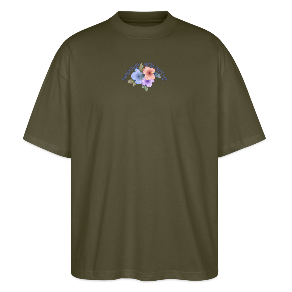 Oversized Unisex T-Shirt mit MAENJUS MEXICANSTYLE PRINT Vorder- und Rückseite - Khaki