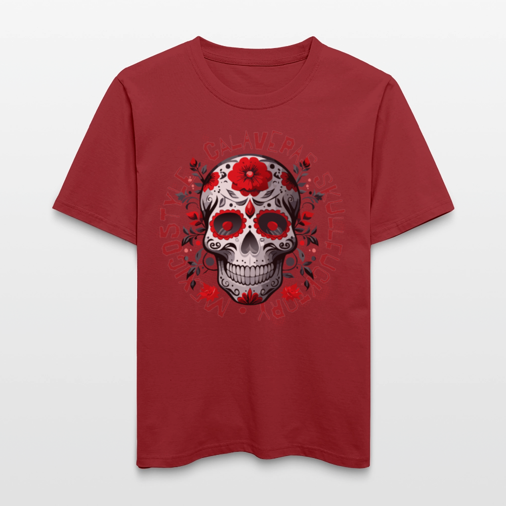 Relaxed Fit Unisex Bio-T-Shirt mit CALAVERS ROSEN PRINT Vorderseite - Erdrot
