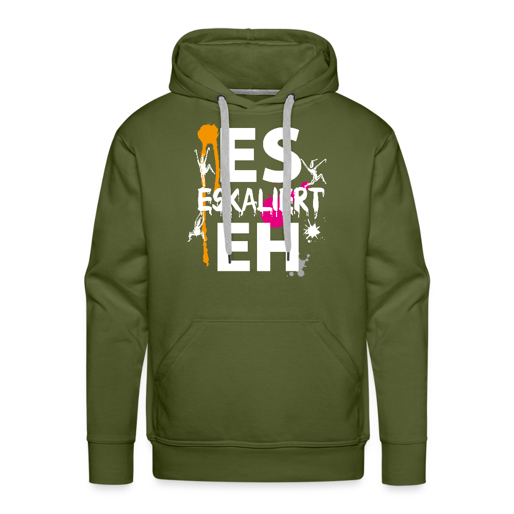 Männer Premium Hoodie mit ES ESKALIERT EH PRINT - Olivgrün