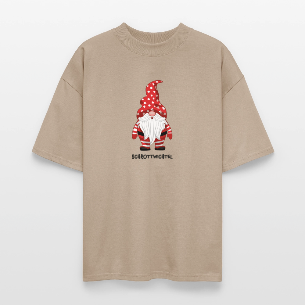 Oversized Unisex Bio T-Shirt mit SCHROTTWICHTEL PRINT - Steingrau