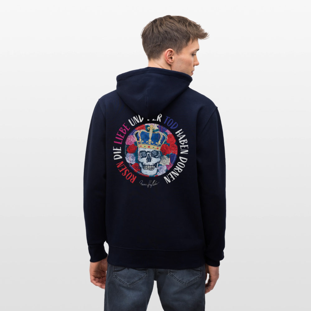 Unisex Bio-Kapuzenjacke mit ROSEN DIE LIEBE UND DER TOD HABEN DORNEN PRINT - Navy