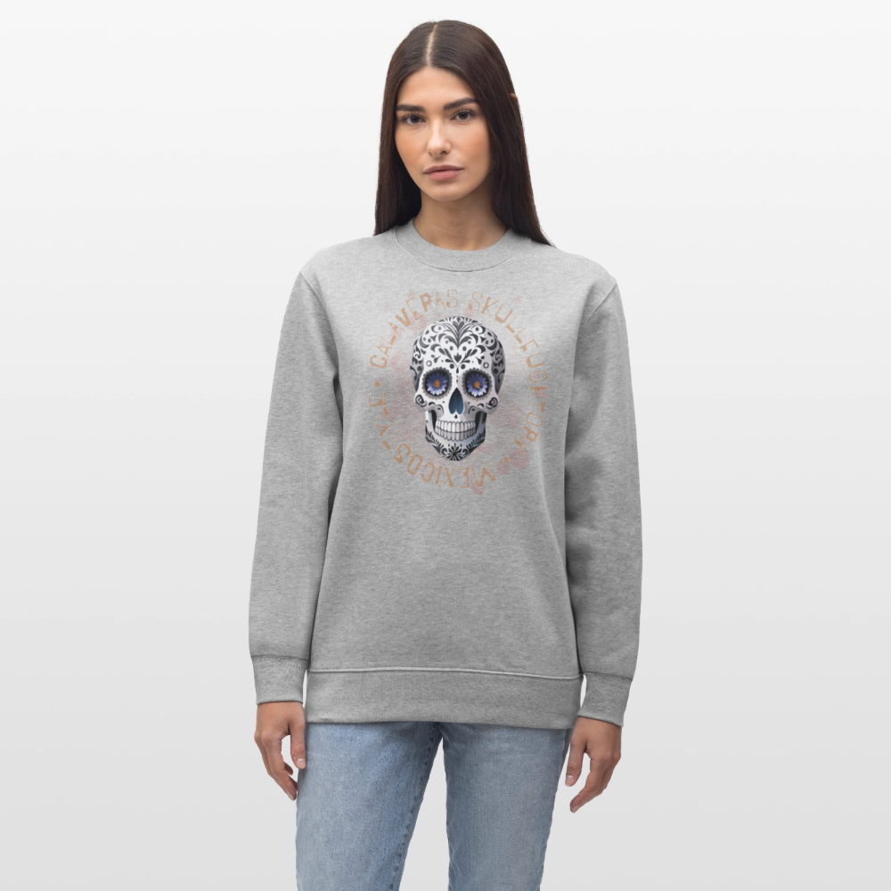 Unisex Bio-Sweatshirt mit CALAVERAS SKULL PRINT - Grau meliert