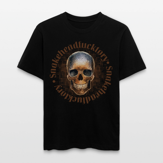 Relaxed Fit Unisex Bio-T-Shirt mit  SNAKEHEAD SKULL PRINT Vorderseite - Schwarz