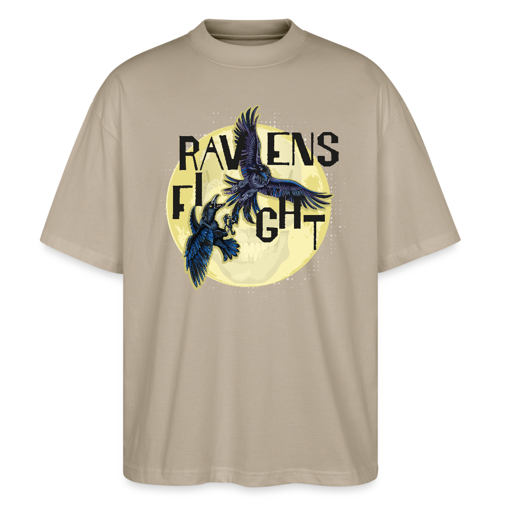 Oversized Unisex T-Shirt mit RAVENS FIGHT PRINT - Steingrau
