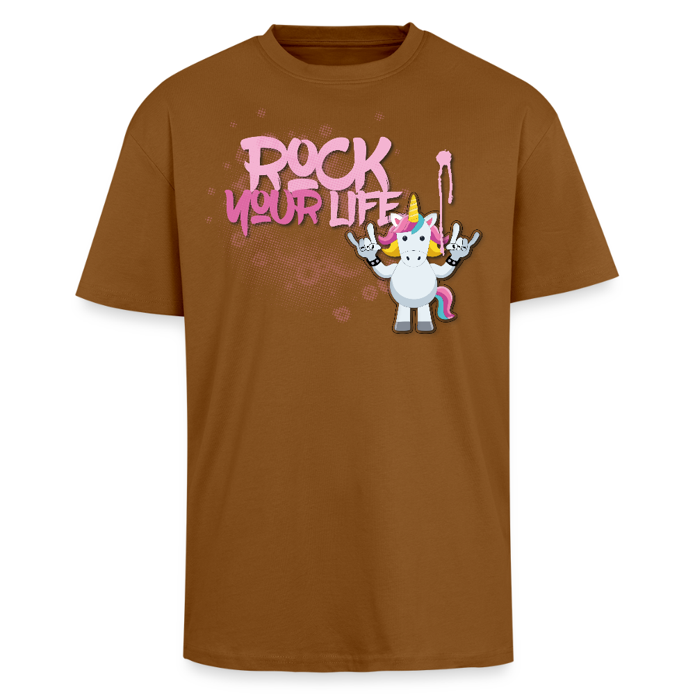 Heavy Oversize T-Shirt mit ROCK YOUR LIFE PRINT - Toffee