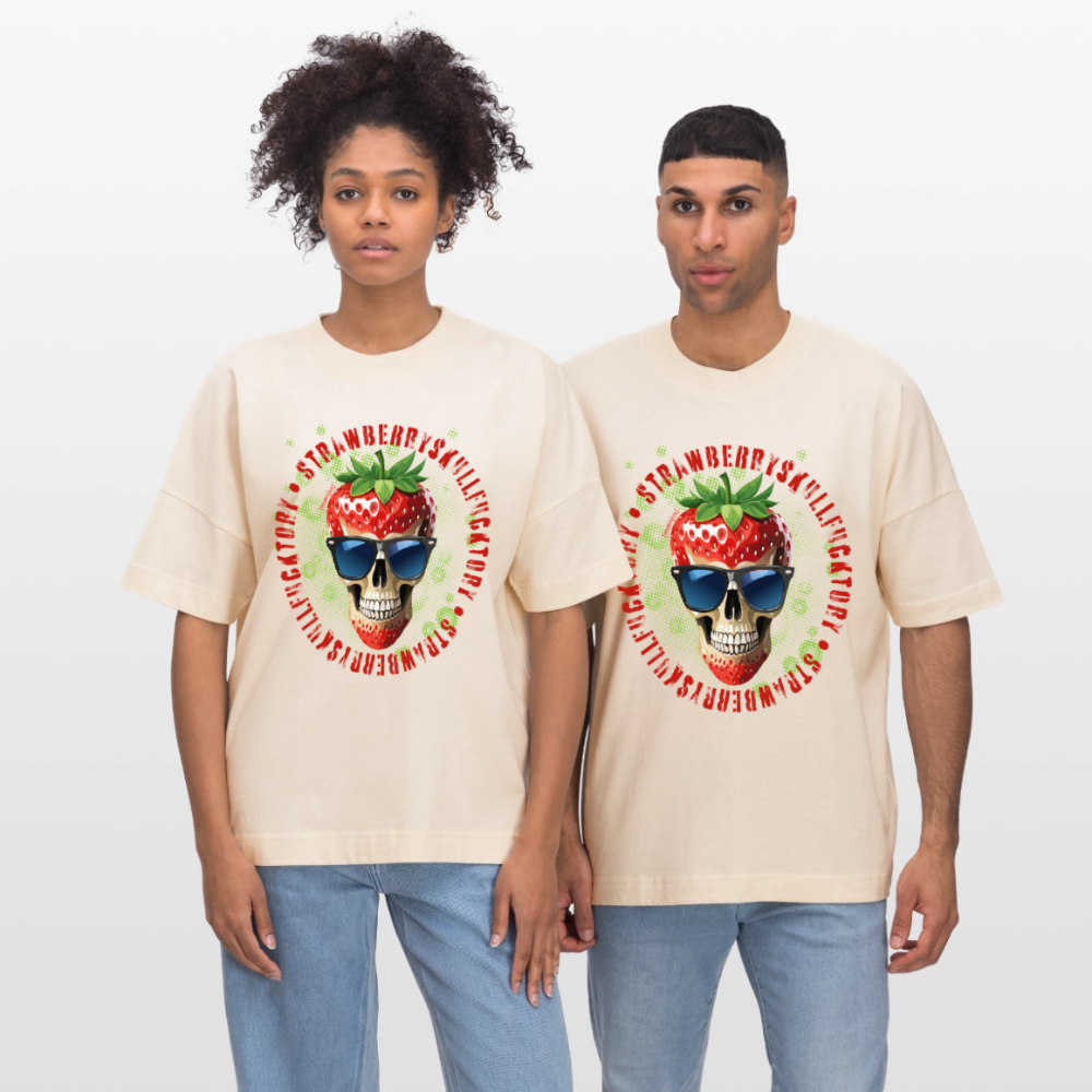 Oversized Unisex T-Shirt mit STRAWBERRY SKULL PRINT - Weißgrau