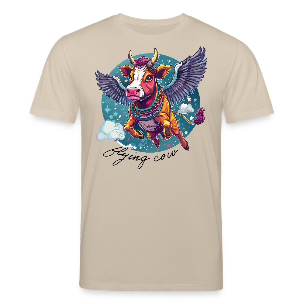 Unisex Bio-T-Shirt mit Flying Cow Print Vorderseite - Beige
