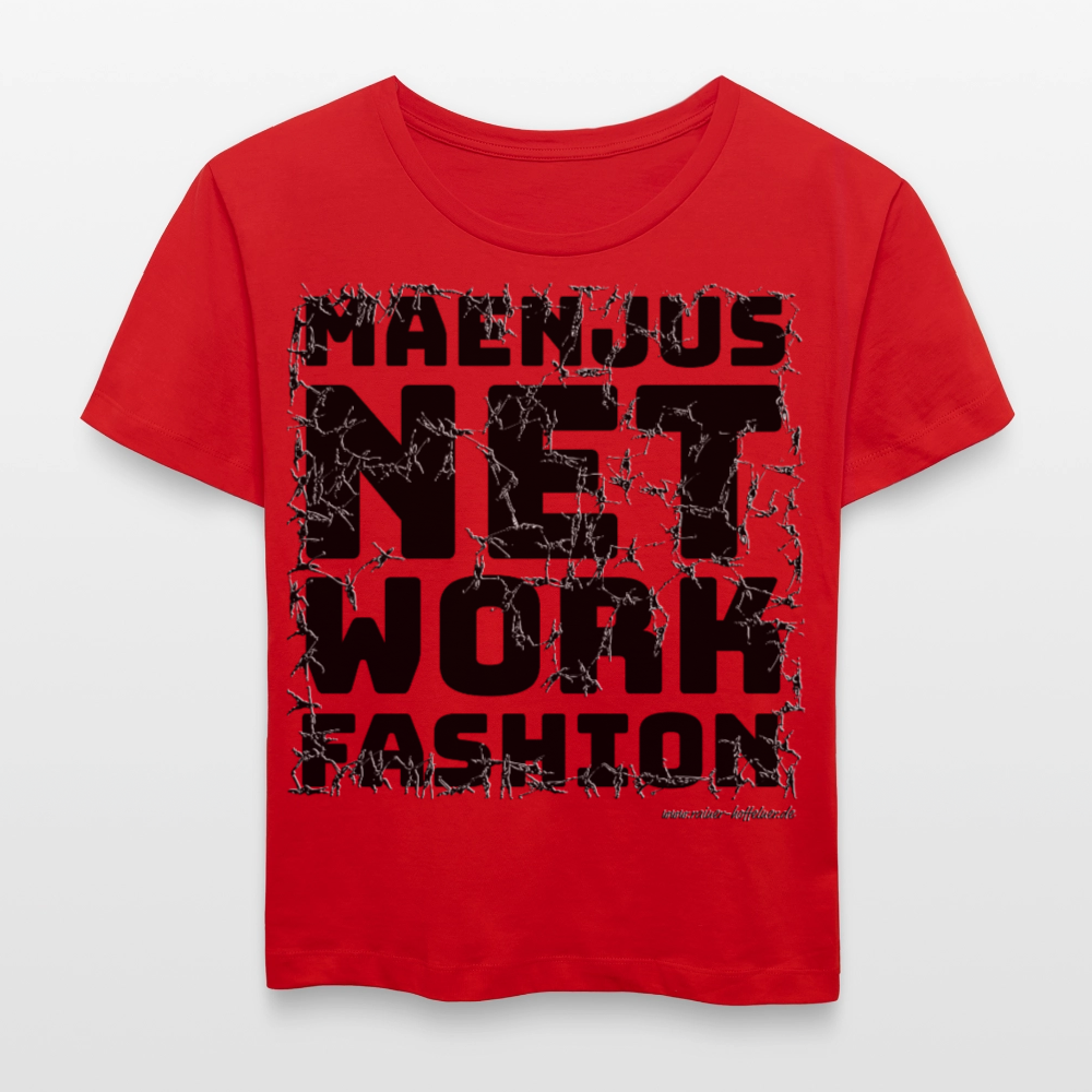 Relaxed Rundhals Frauen Bio-T-Shirt mit MAENJUS NETWORK FASHION PRINT - Rot