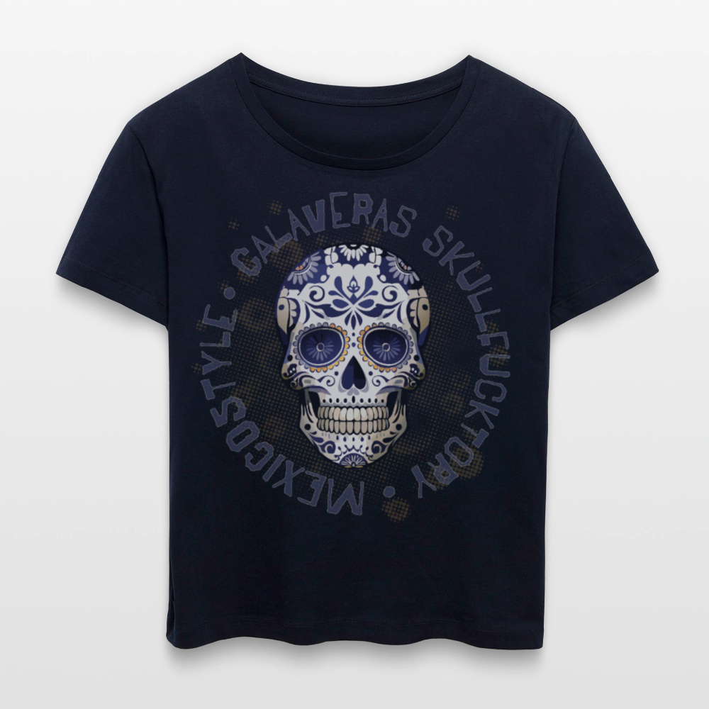 Frauen T-Shirt mit CALAVERAS SKULL PRINT - Navy