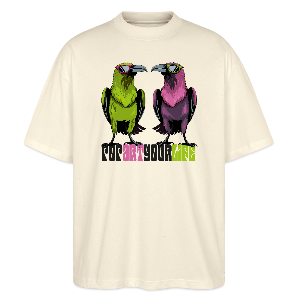 Oversized Unisex T-Shirt mit POPART YOUR LIFE PRINT - Weißgrau