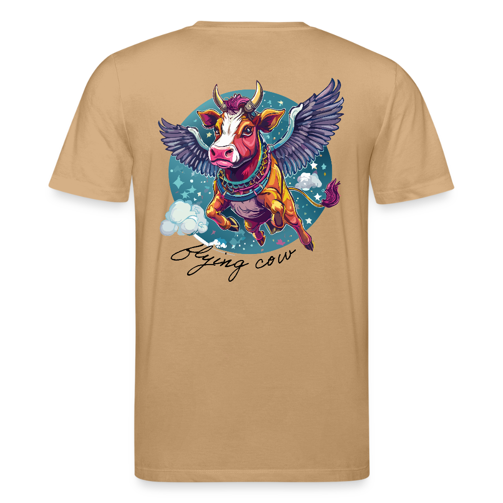 Unisex Bio-T-Shirt mit Flying Cow Print Rückseite - Karamell