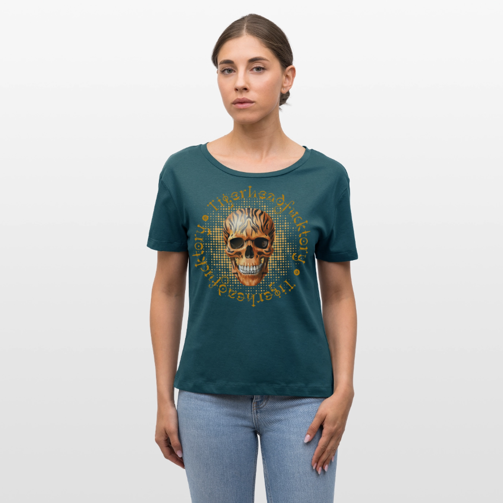 Frauen T-Shirt mit TIGERHEAD SKULL PRINT - Dunkles Petrol