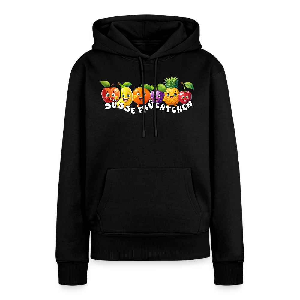 Frauen Premium Hoodie mit SÜSSE FRÜCHTCHEN PRINT - Schwarz