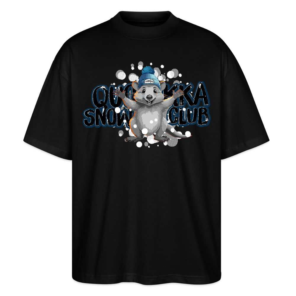 Oversized Unisex Bio T-Shirt mit QUOKKA SNOWCLUB PRINT - Schwarz