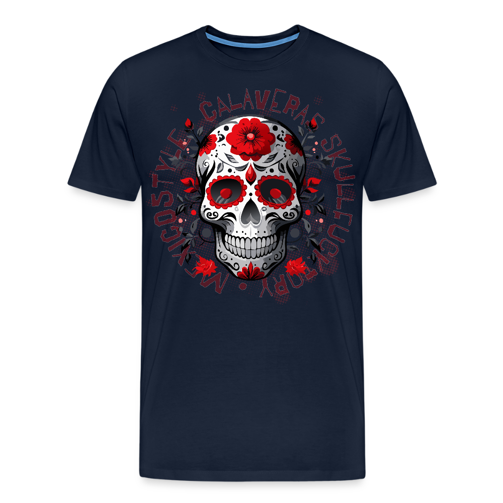 Männer Premium T-Shirt mit CALAVERAS SKULL PRINT - Navy