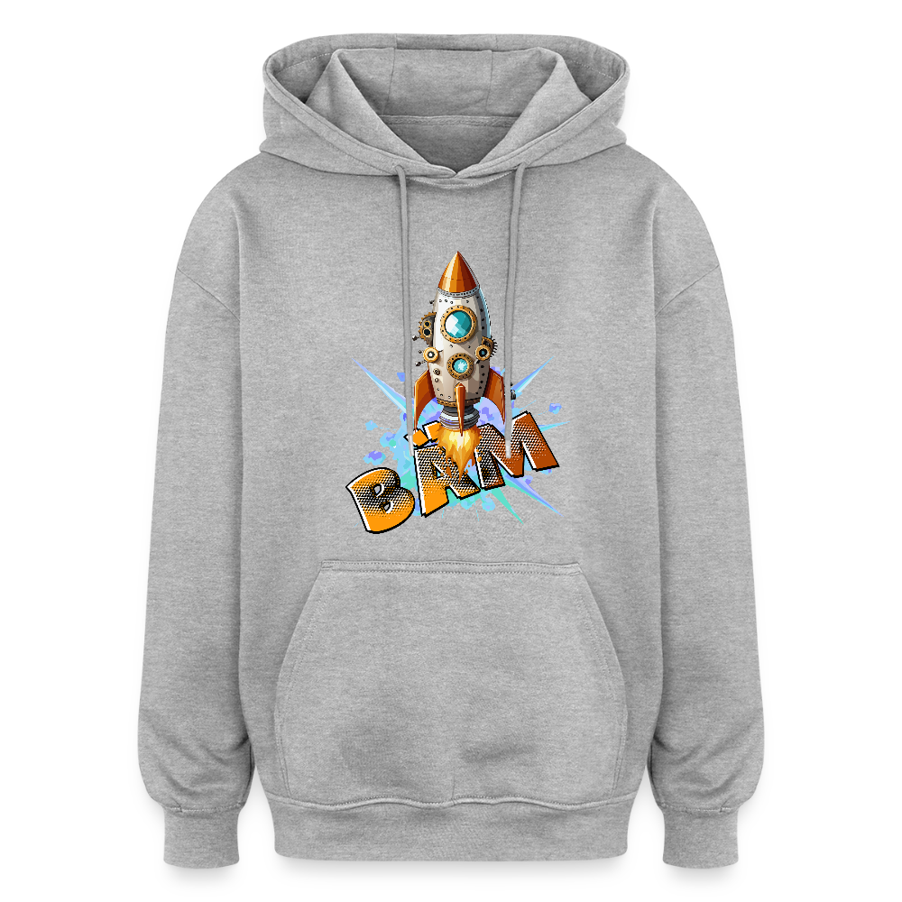 Oversized Unisex Hoodie mit RAKETE PRINT - Grau meliert