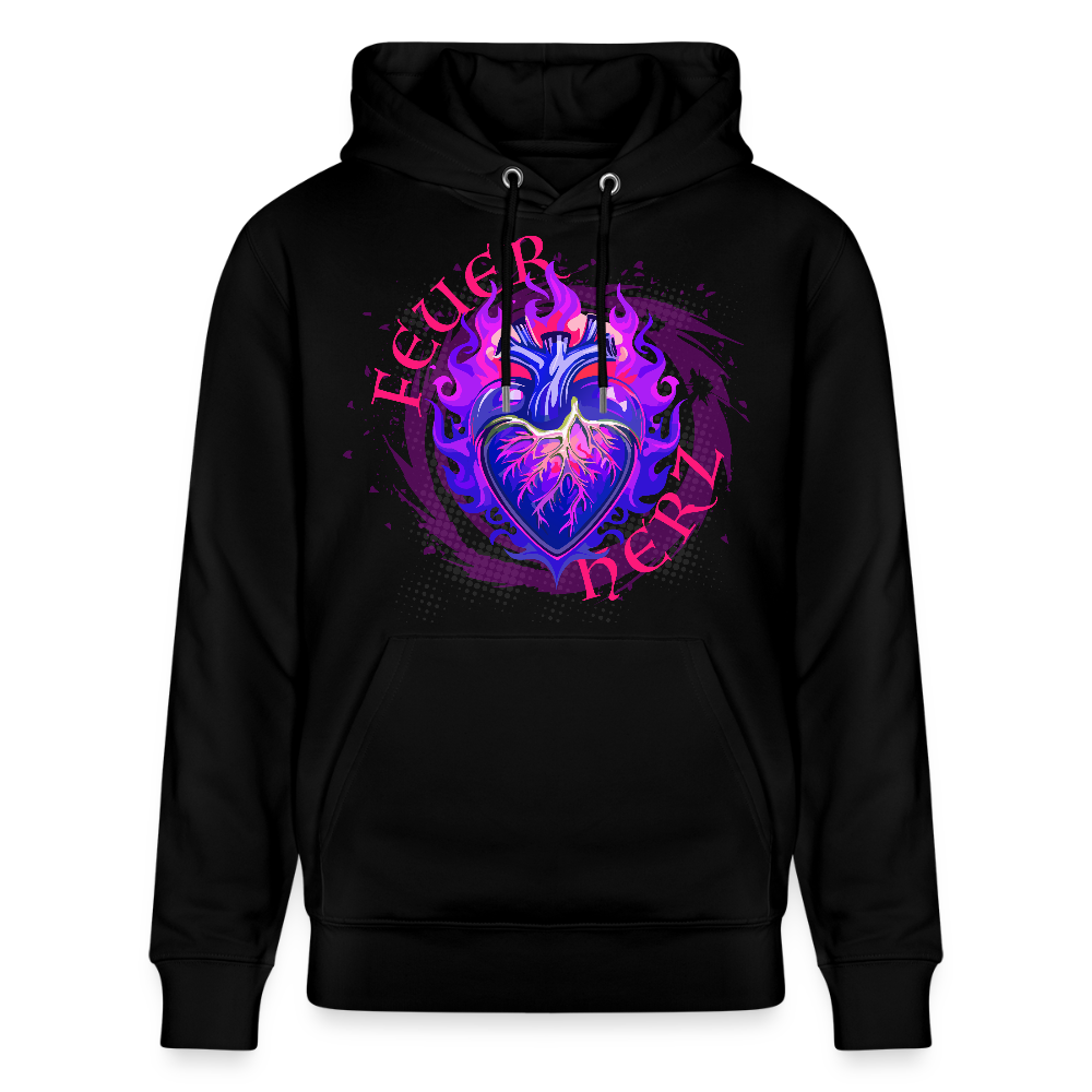 Unisex Bio-Hoodie mit FEUERHERZ LILA PRINT - Schwarz