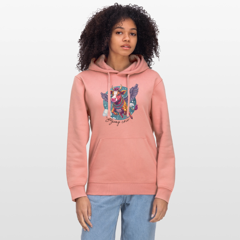 Unisex Bio-Hoodie mit FLYING COW PRINT Vorderseite - Altrosa