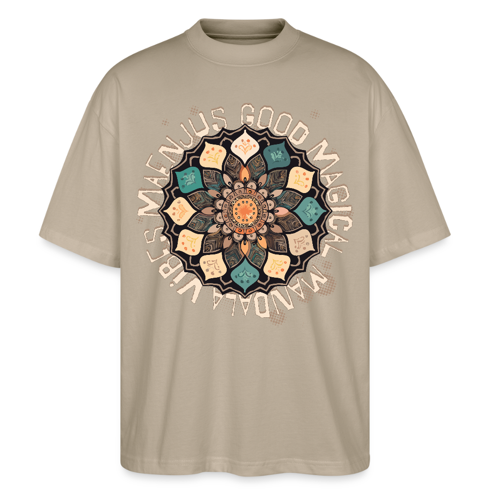 Oversized Unisex Bio T-Shirt mit MANDALA VIBES PRINT - Steingrau