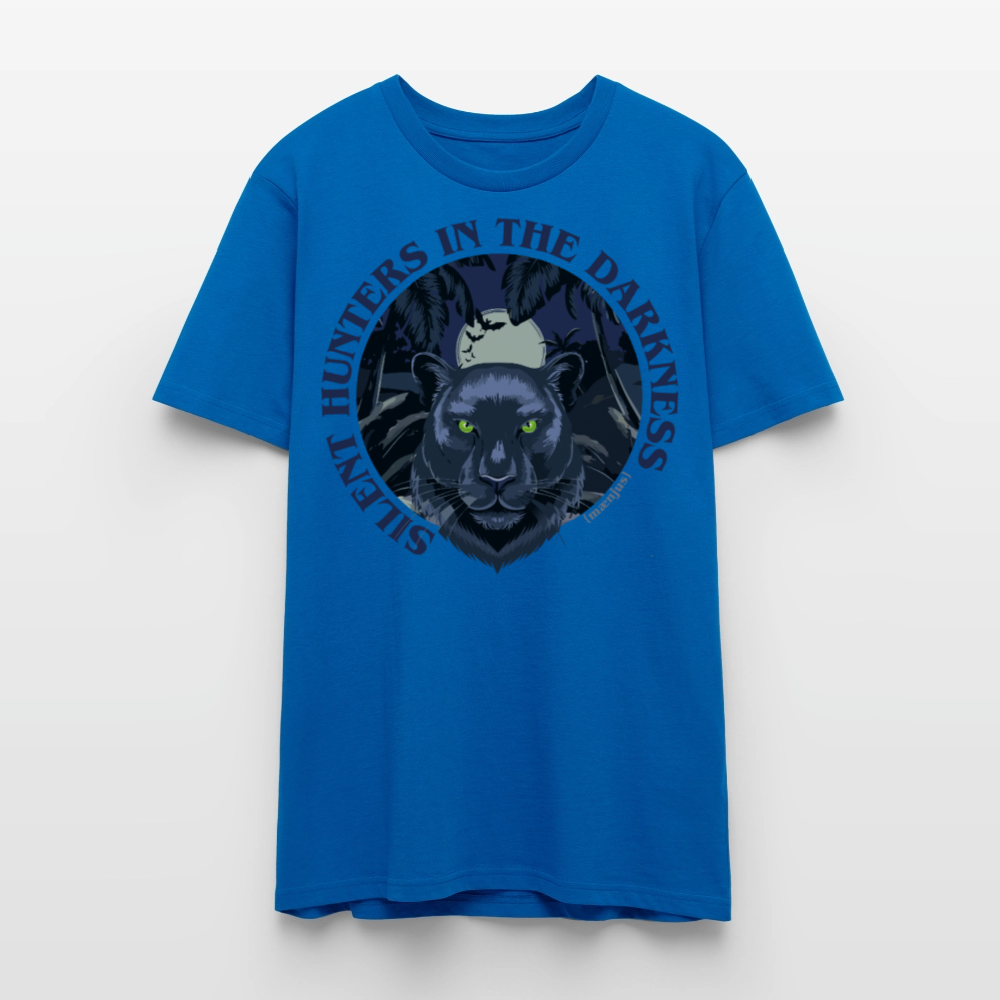Unisex T-Shirt mit SILENT HUNTERS IN THE DARKNESS PRINT Vorderseite - Pfauenblau