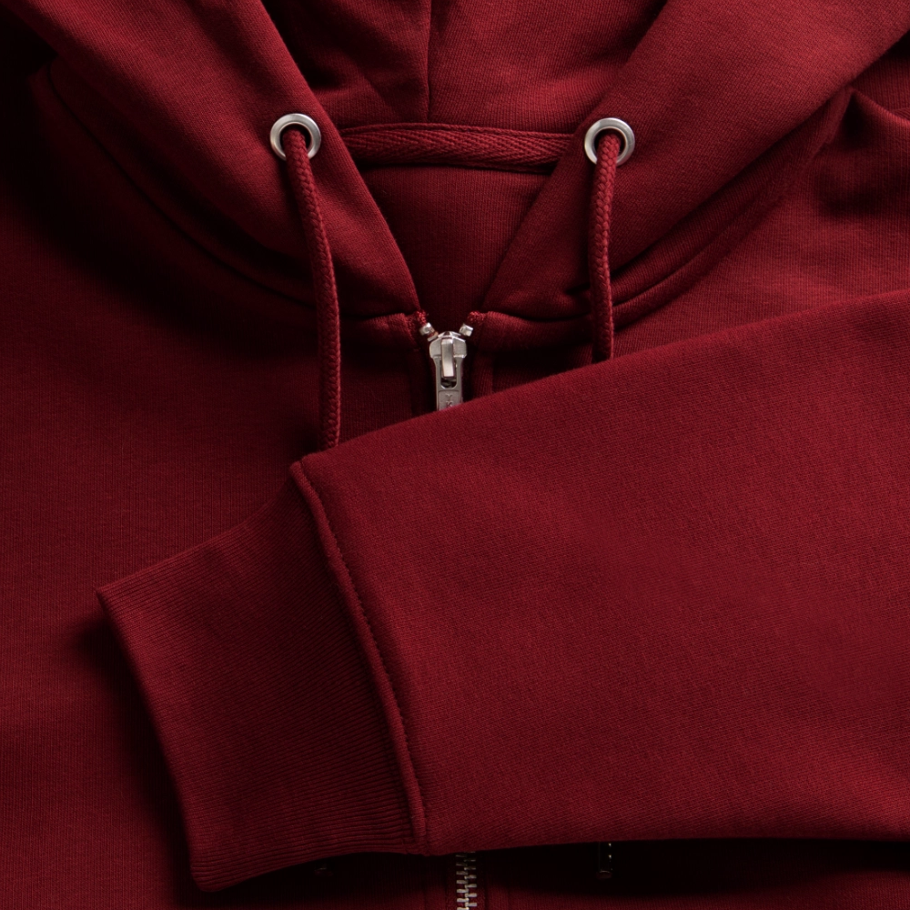 Unisex Bio-Kapuzenjacke mit ROSEN DIE LIEBE UND DER TOD HABEN DORNEN PRINT - Burgunderrot