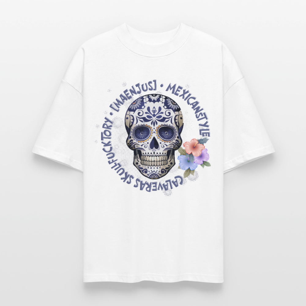 Oversized Unisex Bio T-Shirt mit MAENJUS MEXICANSTYLE PRINT Vorderseite - Weiß