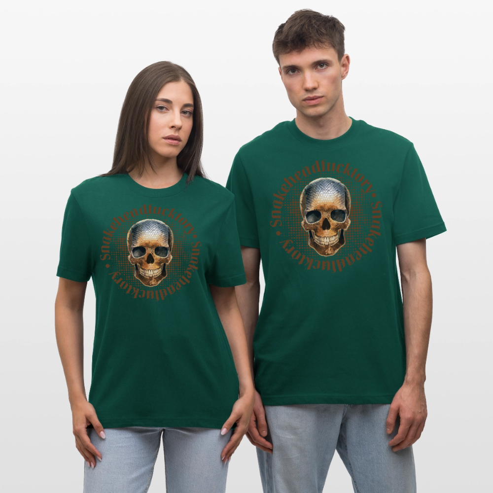 Relaxed Fit Unisex Bio-T-Shirt mit  SNAKEHEAD SKULL PRINT Vorderseite - Forest