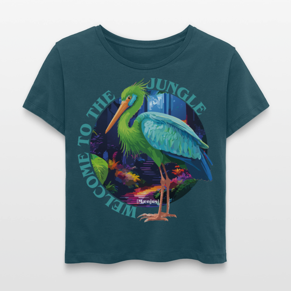 Frauen T-Shirt mit WELCOME TO THE JUNGLE PRINT Vorderseite - Dunkles Petrol