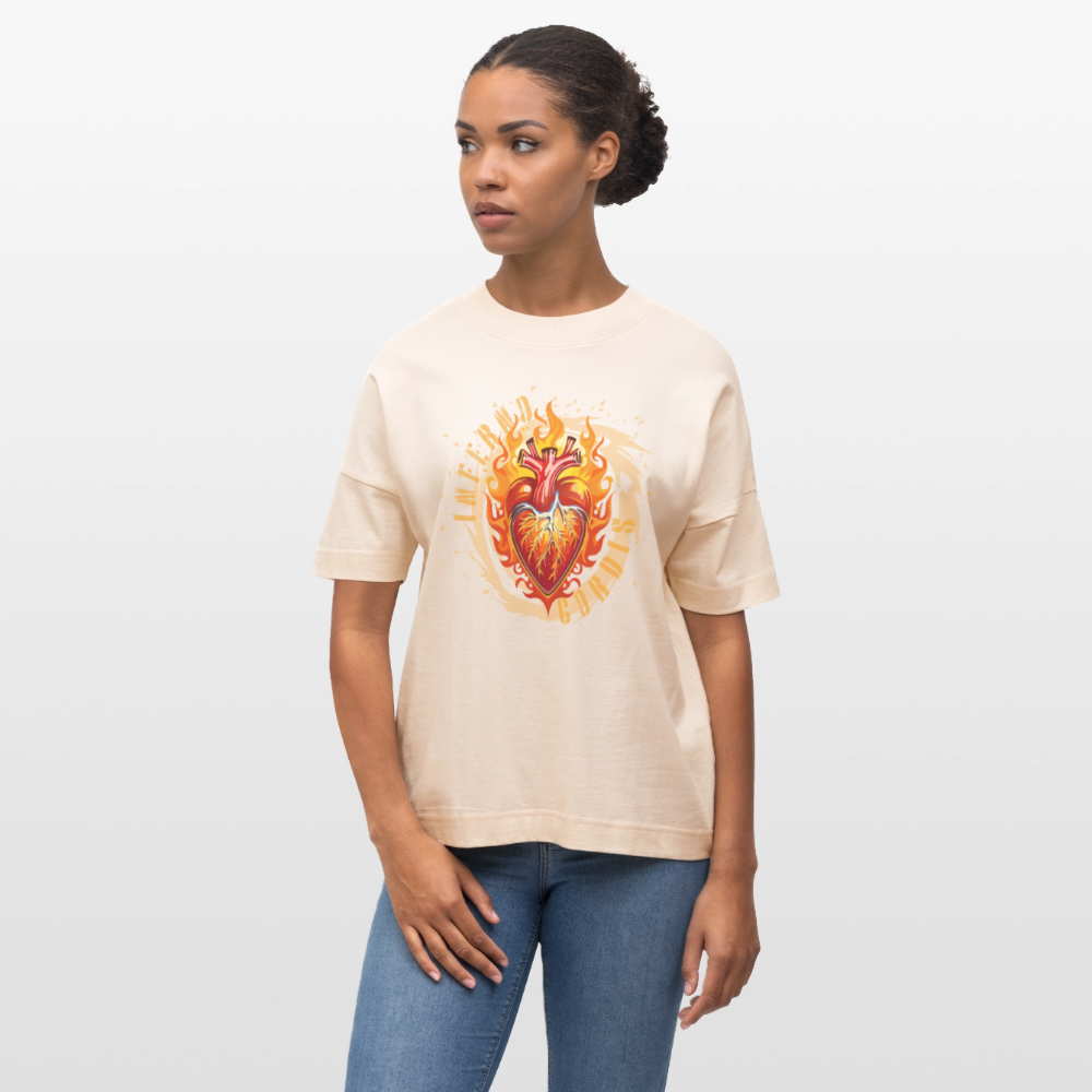 Oversized Unisex Bio T-Shirt mit FEUERHERZ ORANGE PRINT - Weißgrau