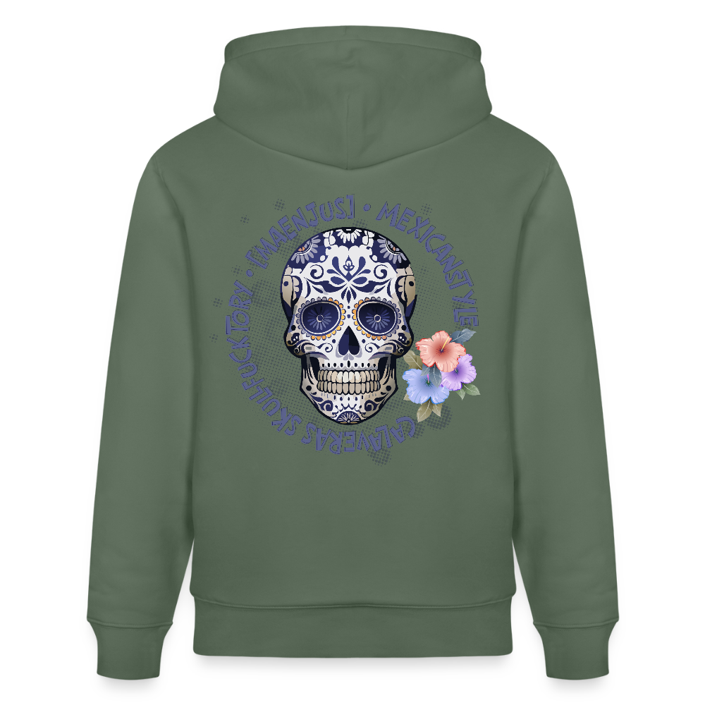Unisex Hoodie mit MAENJUS MEXICANSTYLE PRINT Vorder- und Rückseite - Tanngrün
