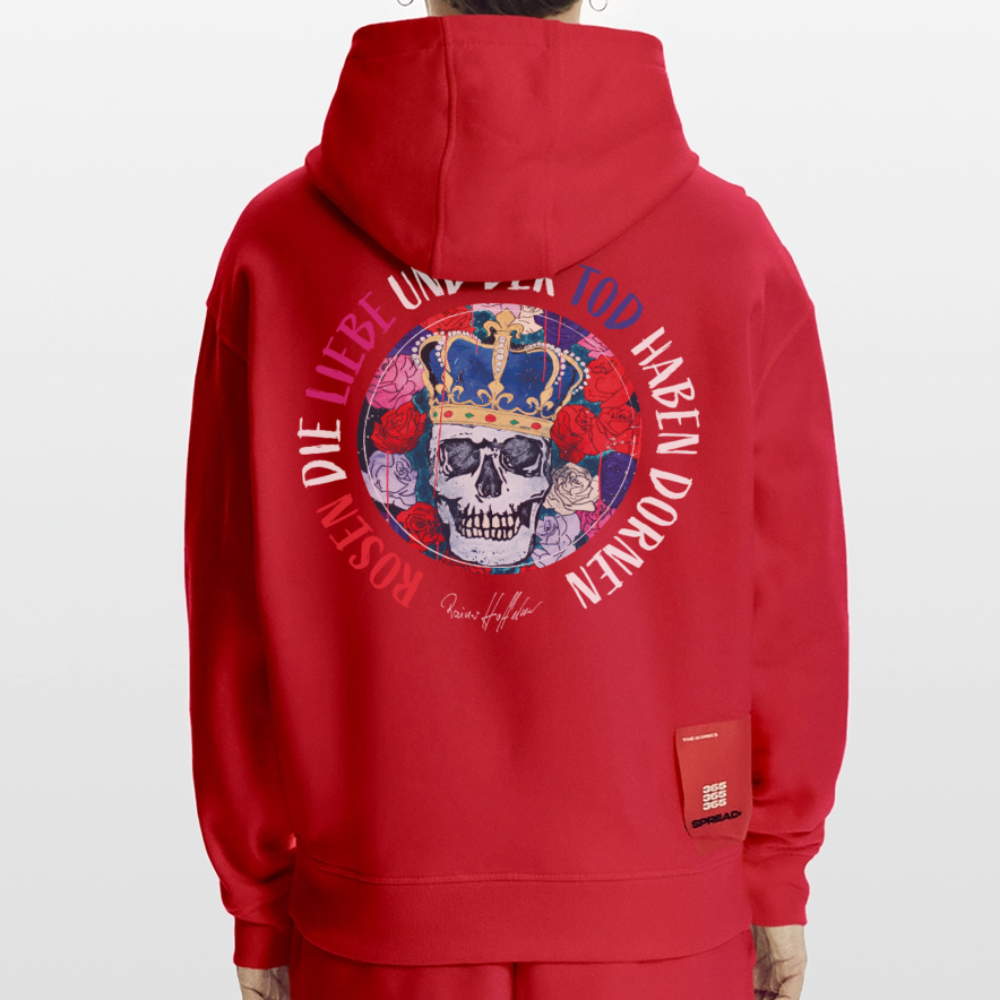 Heavyweight Oversized Organic Hoodie mit ROSEN DIE LIEBE UN DER TOD HABEN DORNEN PRINT - Rot