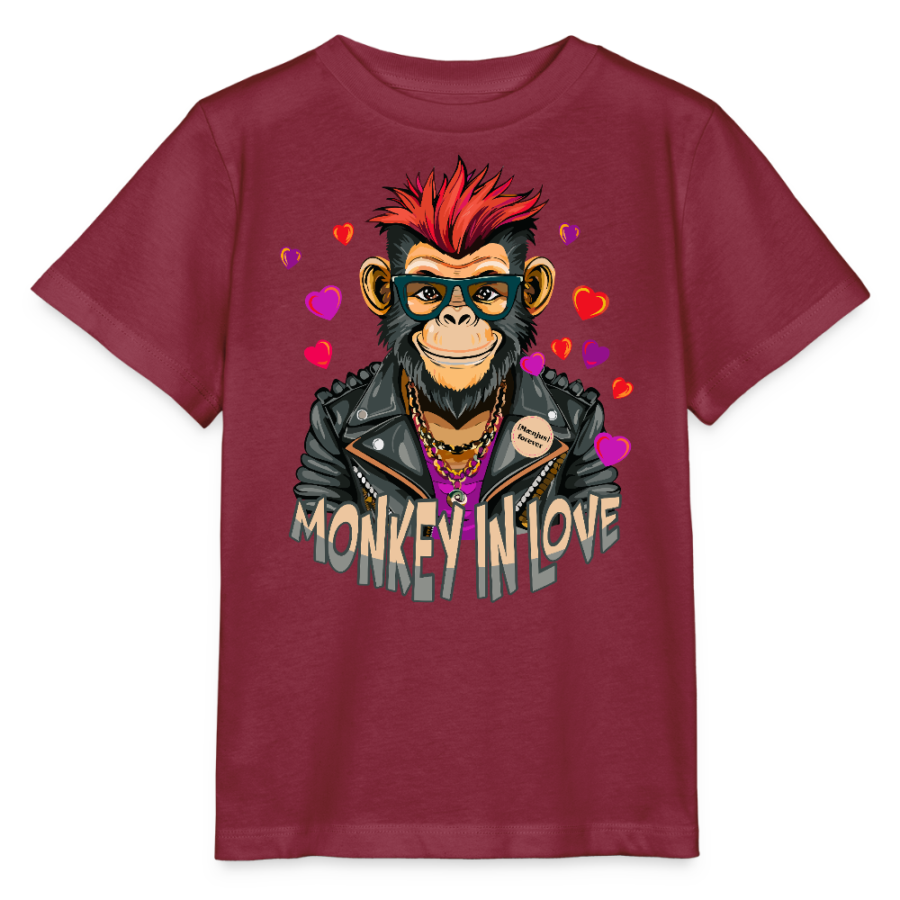 MNJS KIDS T-Shirt mit MONKEY IN LOVE PRINT - Burgunderrot