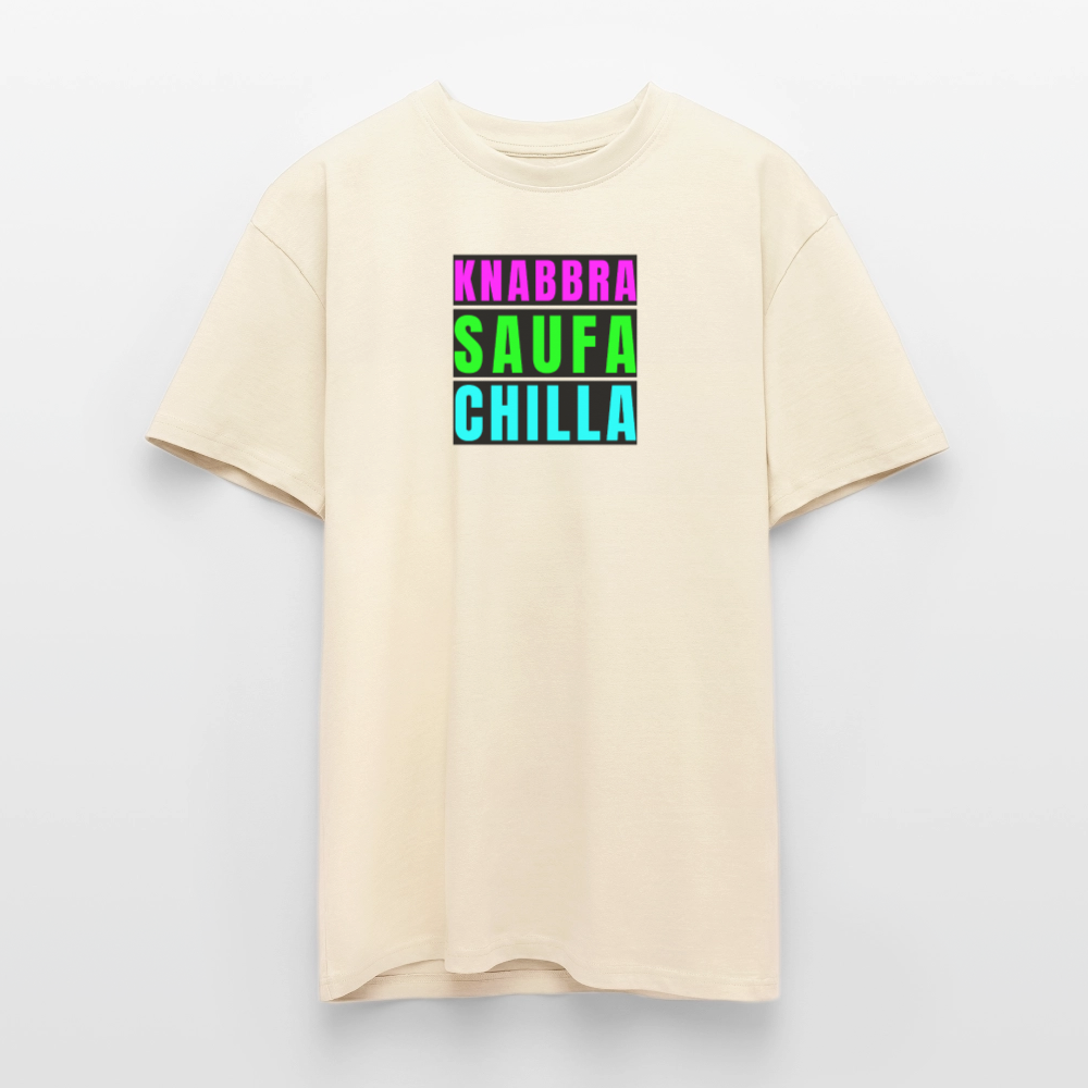 Heavy Oversize T-Shirt mit KNABBRA SAUFA CHILLA PRINT - Creme
