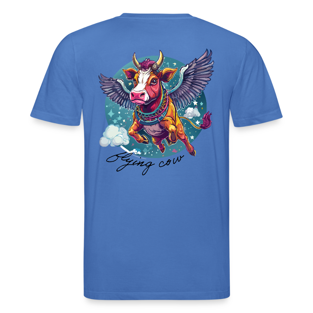 Unisex Bio-T-Shirt mit Flying Cow Print Rückseite - Achtsames Blau