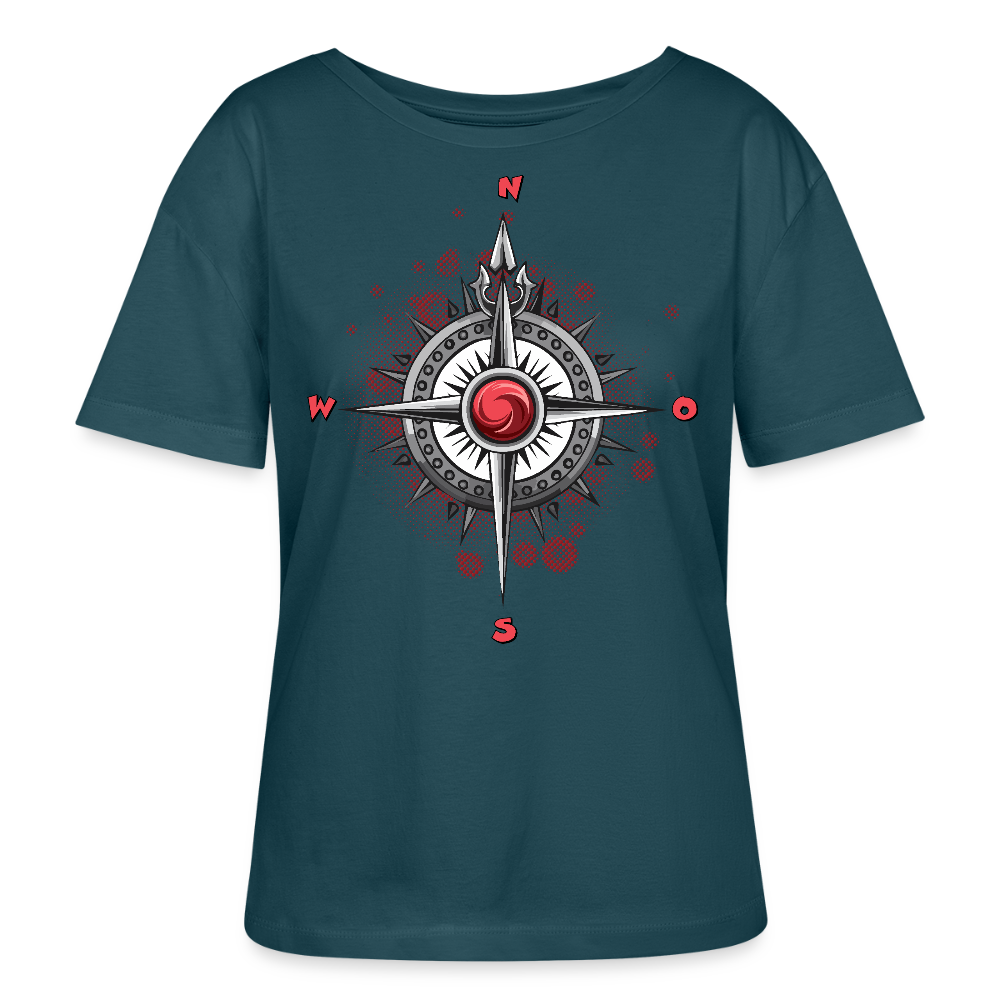 Frauen T-Shirt mit WINDROSE PRINT - Dunkles Petrol